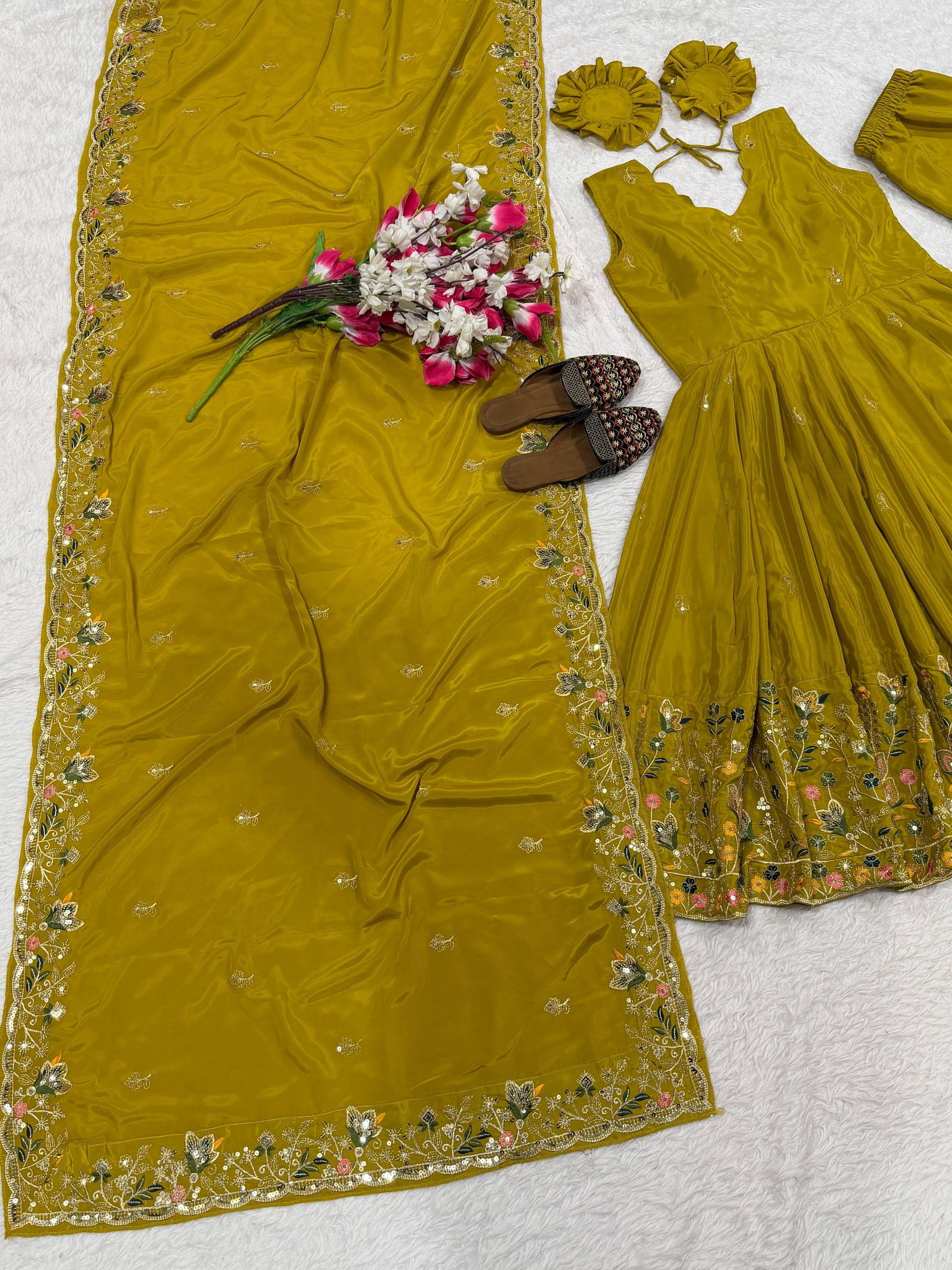 The Radiant Mustard Botanical-Hem Anarkali